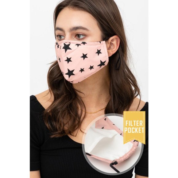 Pink Star Reusable 3Layer Filter Pocket Face Mask - Picture 3 of 8